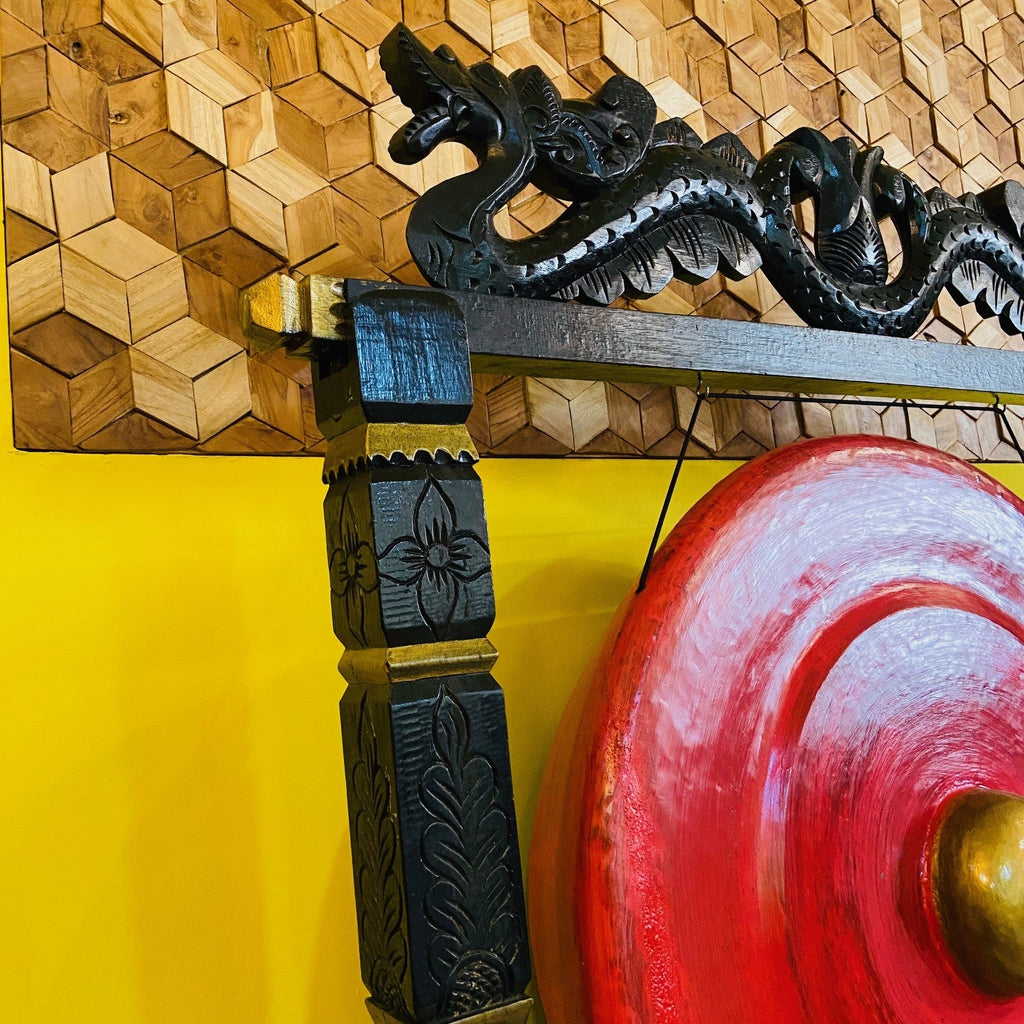 Gong professionale stand legno intagli e draghi - ETNICBAY