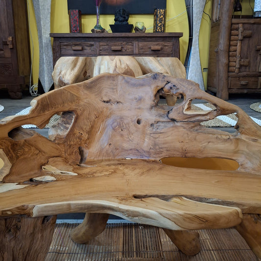 Panchina etnica in radice di legno teak