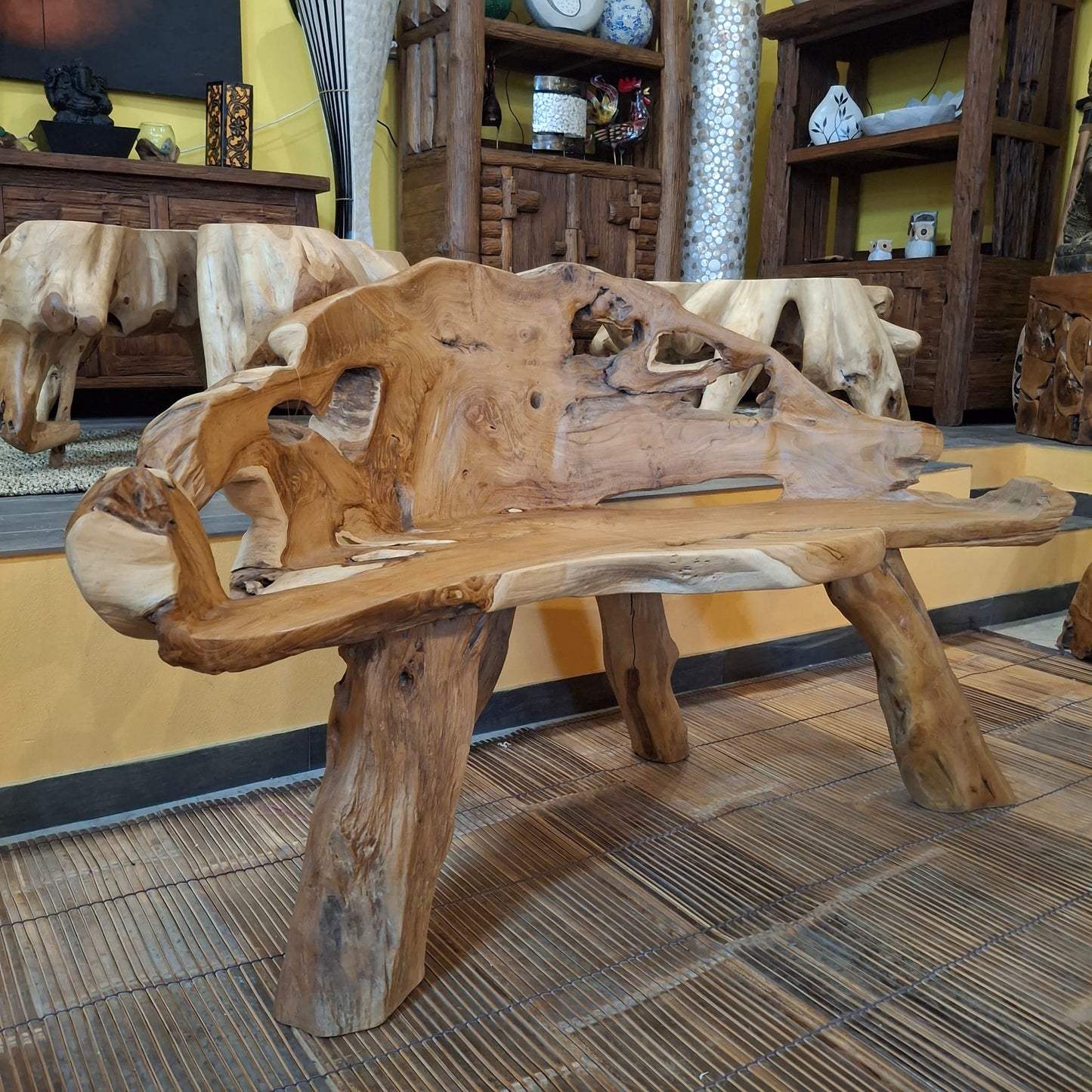 Panchina etnica in radice di legno teak