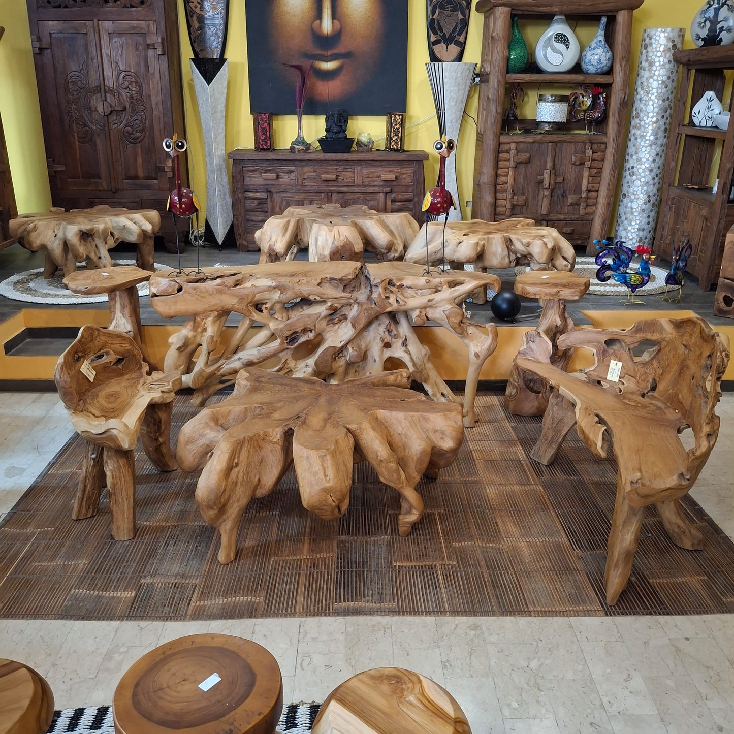 Panchina etnica in radice di legno teak