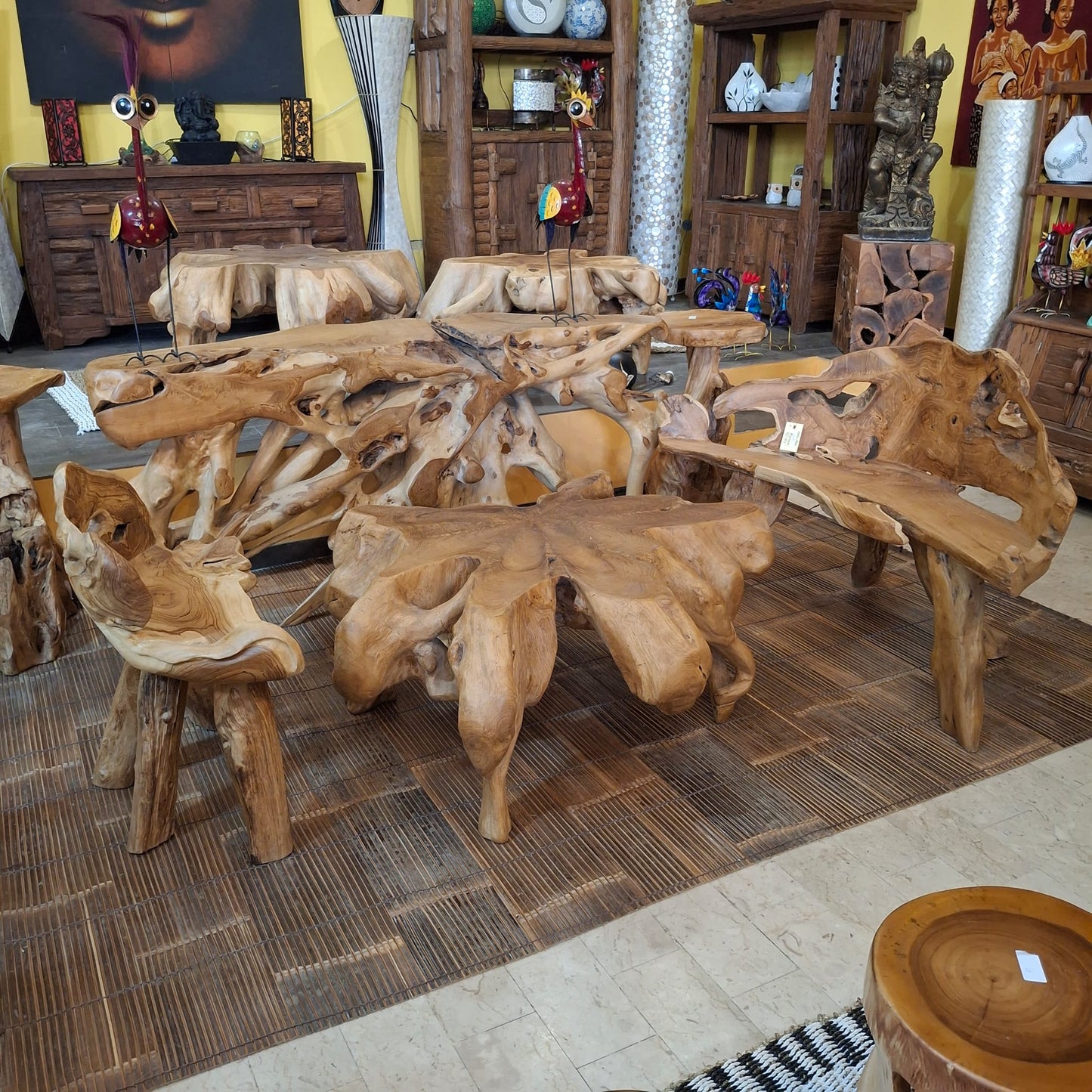 Panchina etnica in radice di legno teak
