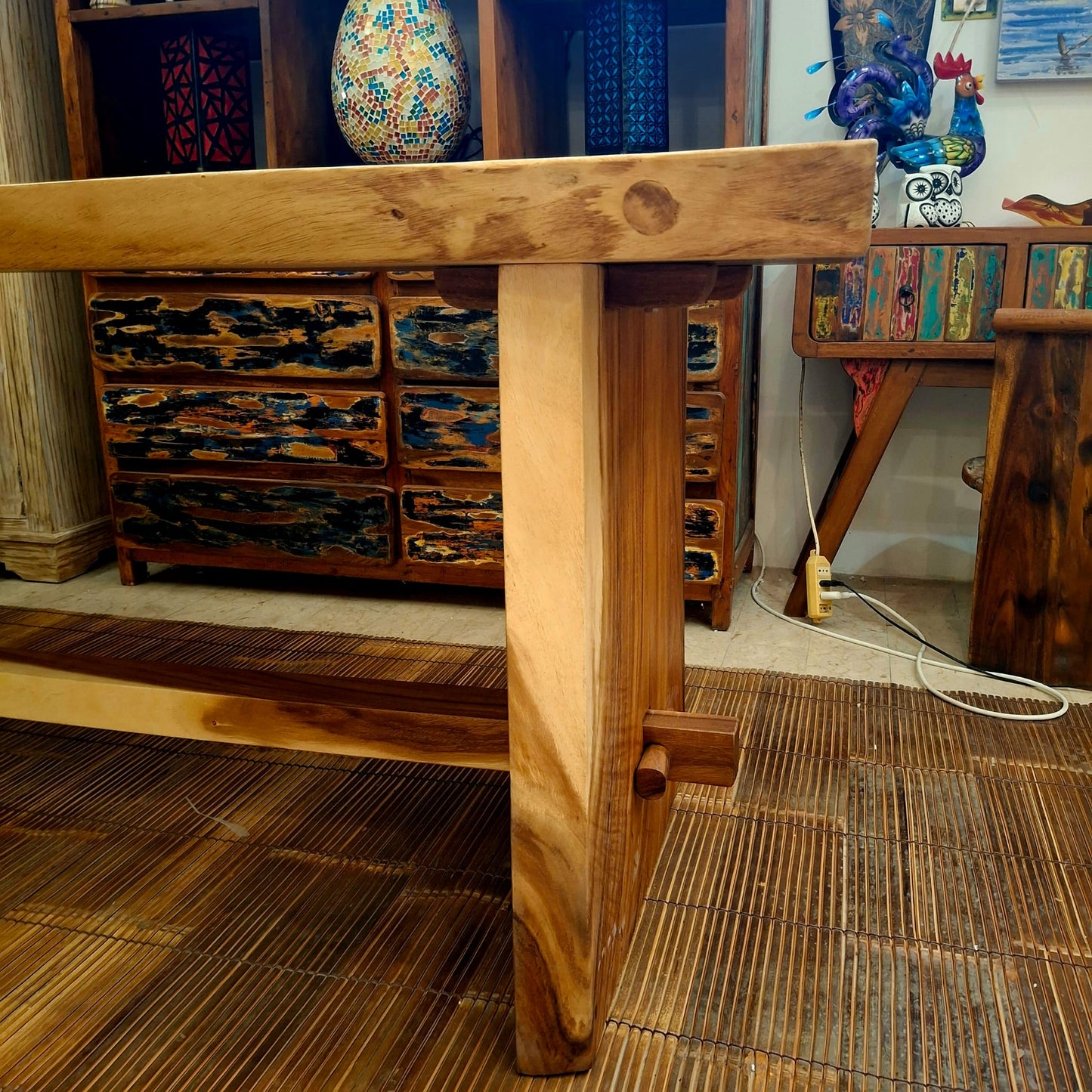 Tavolo etnico fetta intera legno suar