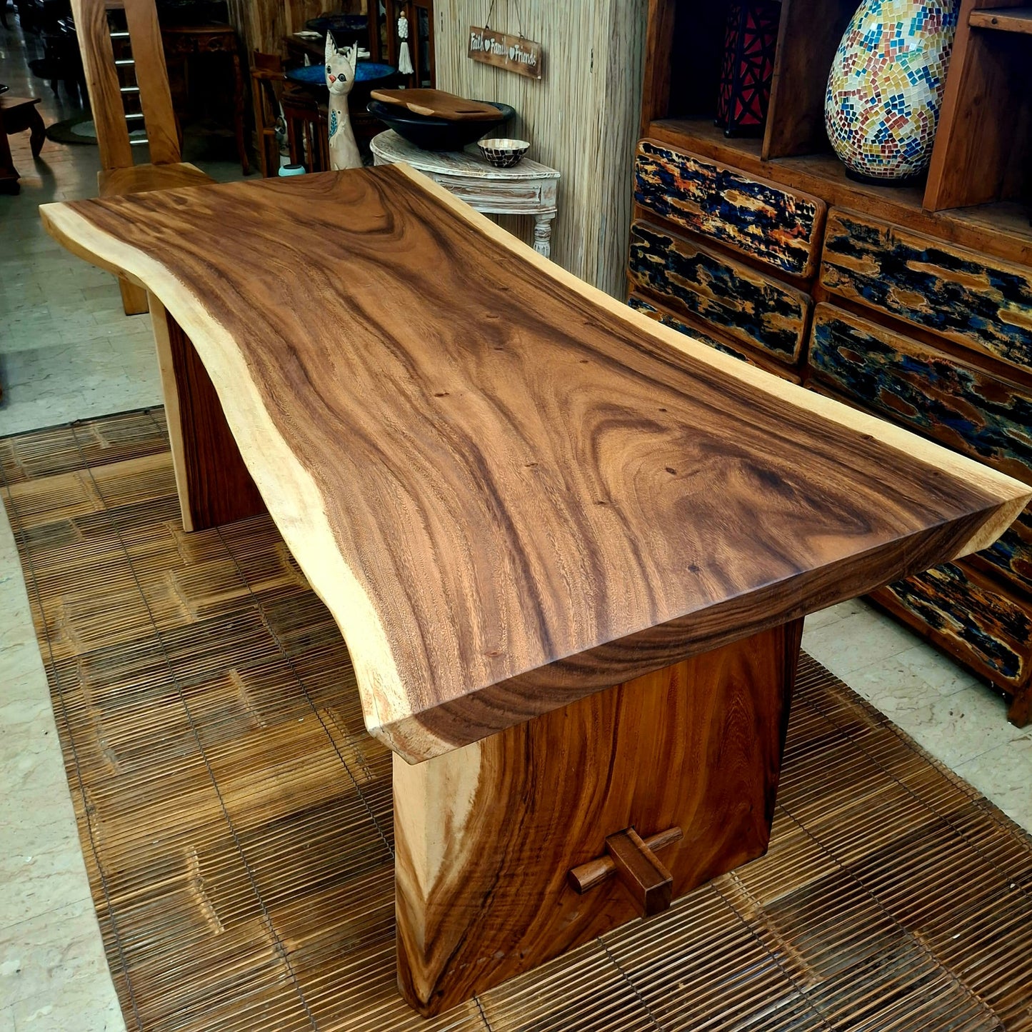Tavolo etnico fetta intera legno suar