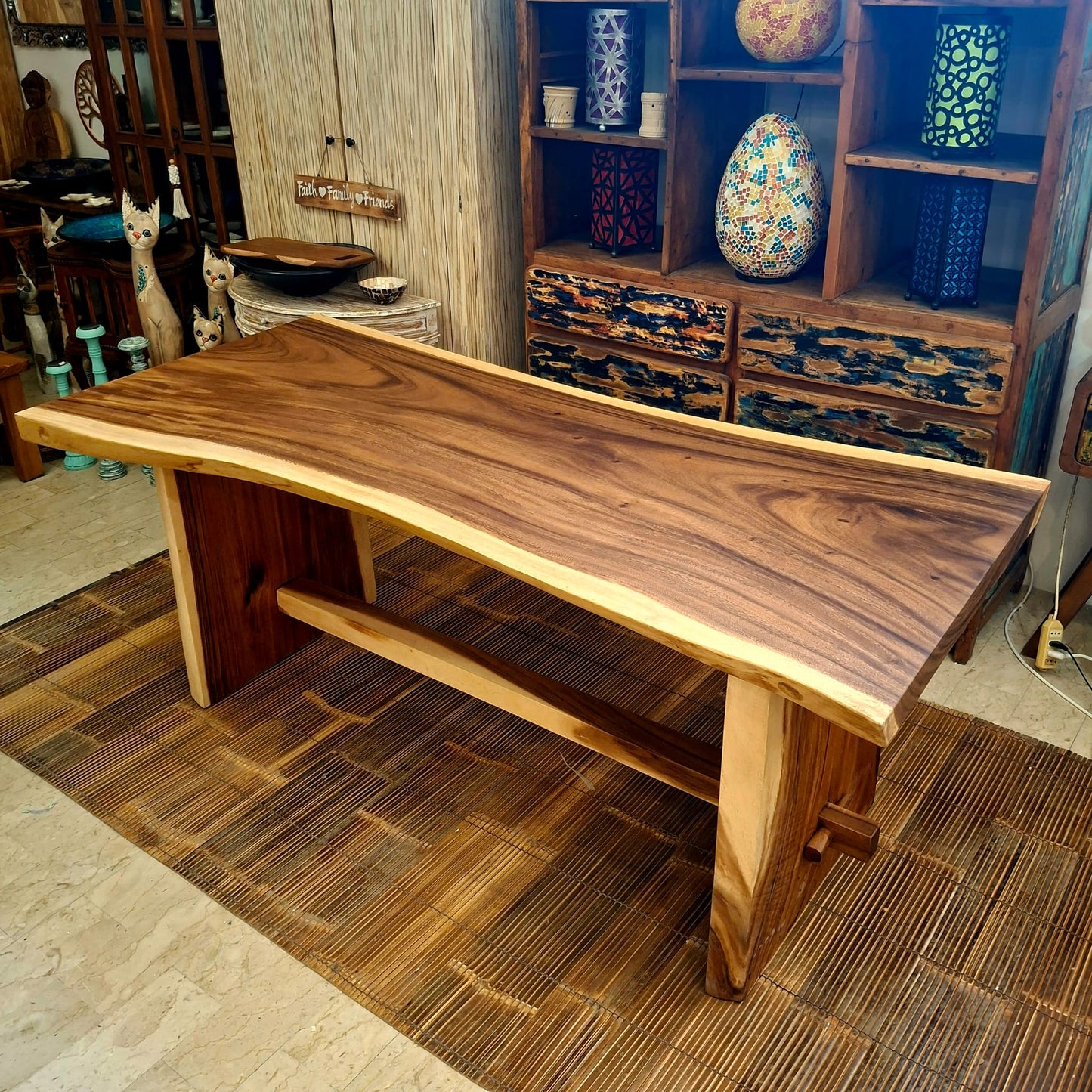 Tavolo etnico fetta intera legno suar