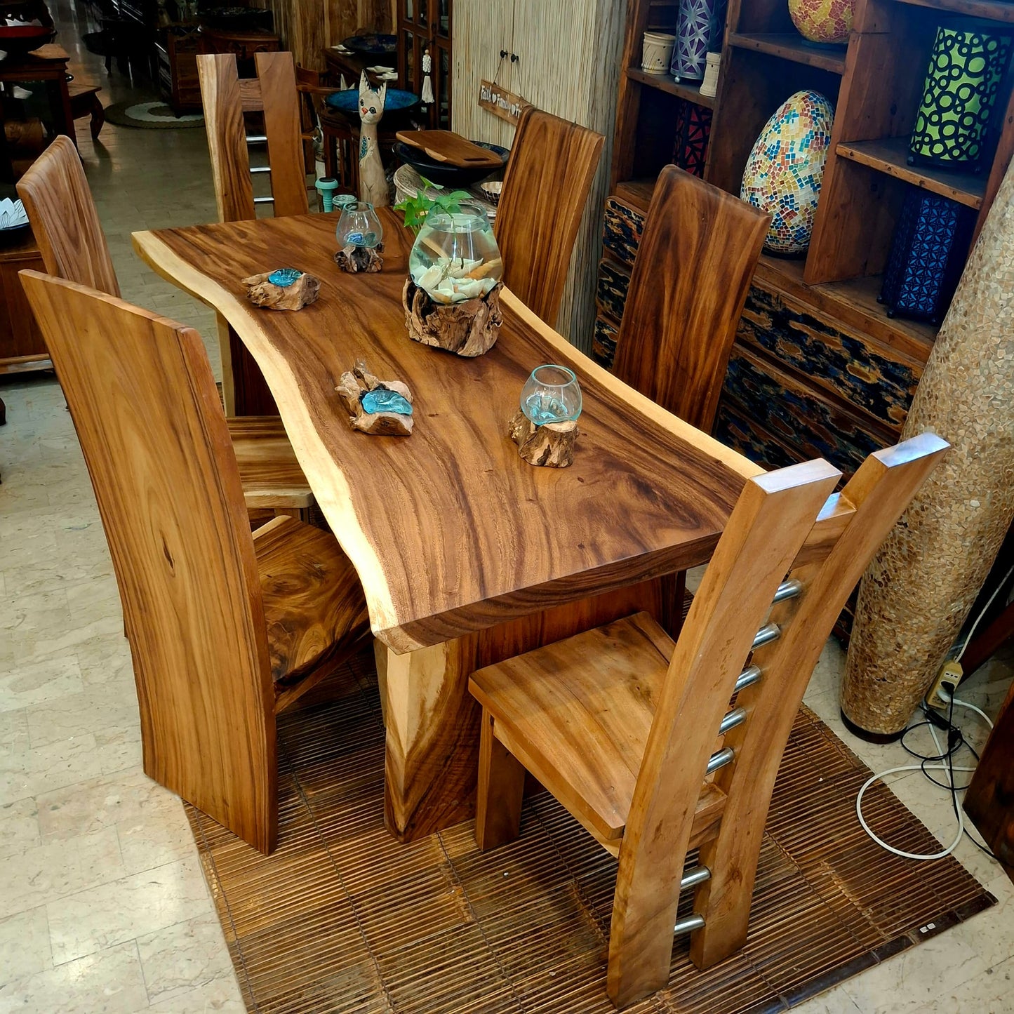 Tavolo etnico fetta intera legno suar