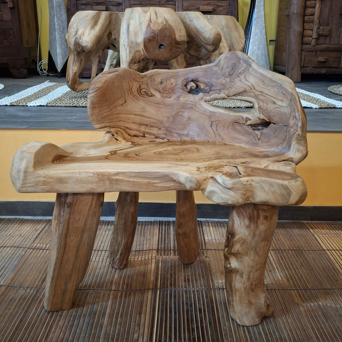 Panchina etnica radice teak poltroncina rustica
