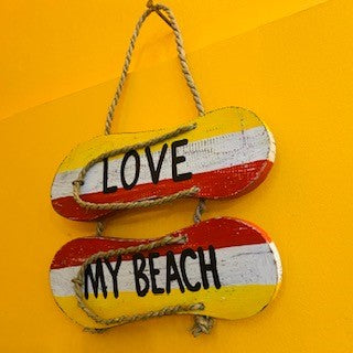 Sandali decorativi in legno "Love My Beach" artigianali