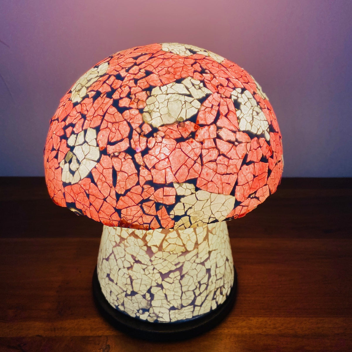 Abatjour etnica in mosaico di vetro lampada fungo artigianale