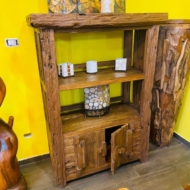 Bibliothèque ethnique wabi sabi buffet en bois de teck