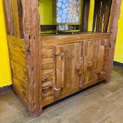 Bibliothèque ethnique wabi sabi buffet en bois de teck