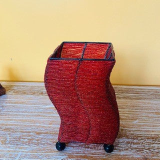Lampada etnica abatjour ferro con perline rosse - ETNICBAY