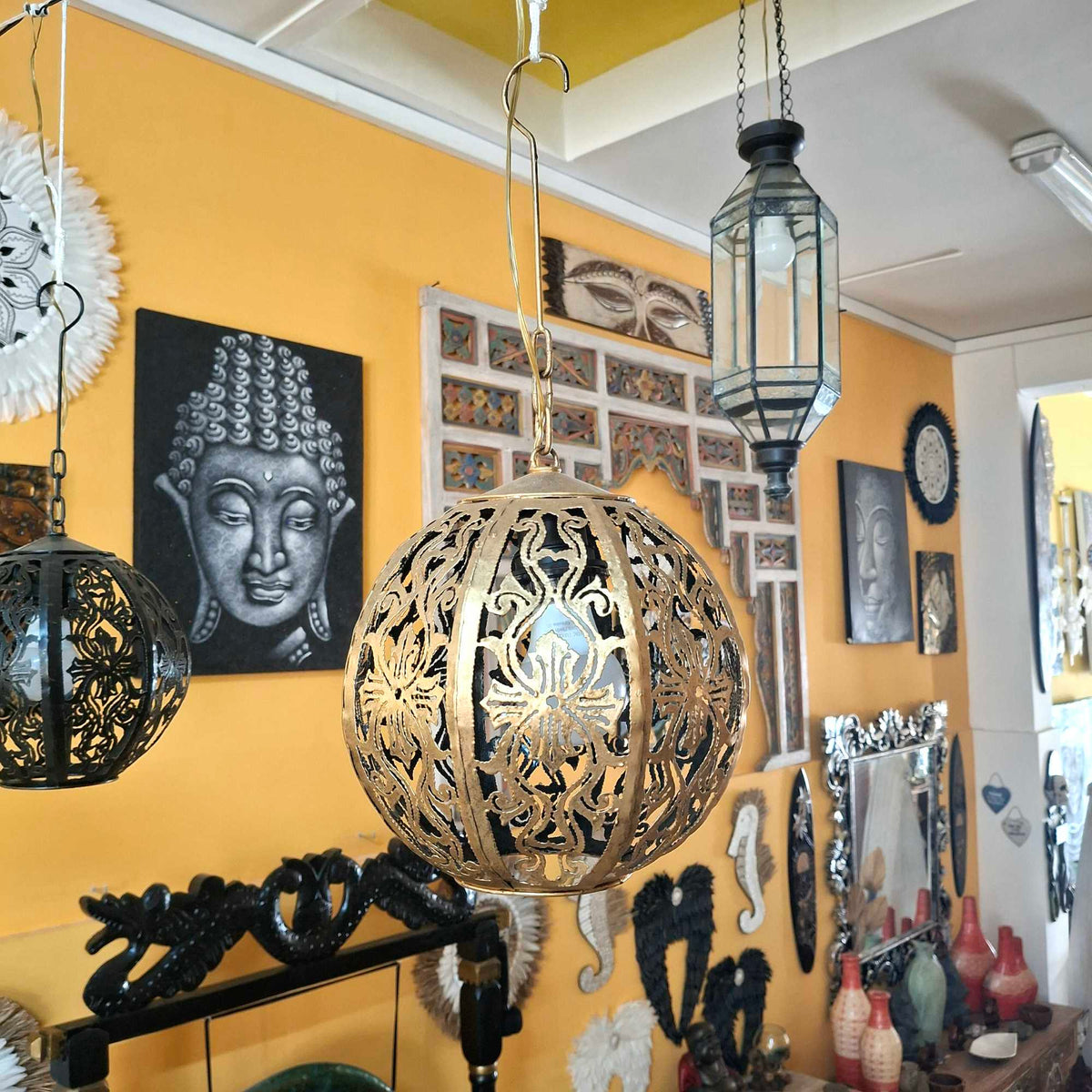 Lampadario etnico orientale in ferro battuto
