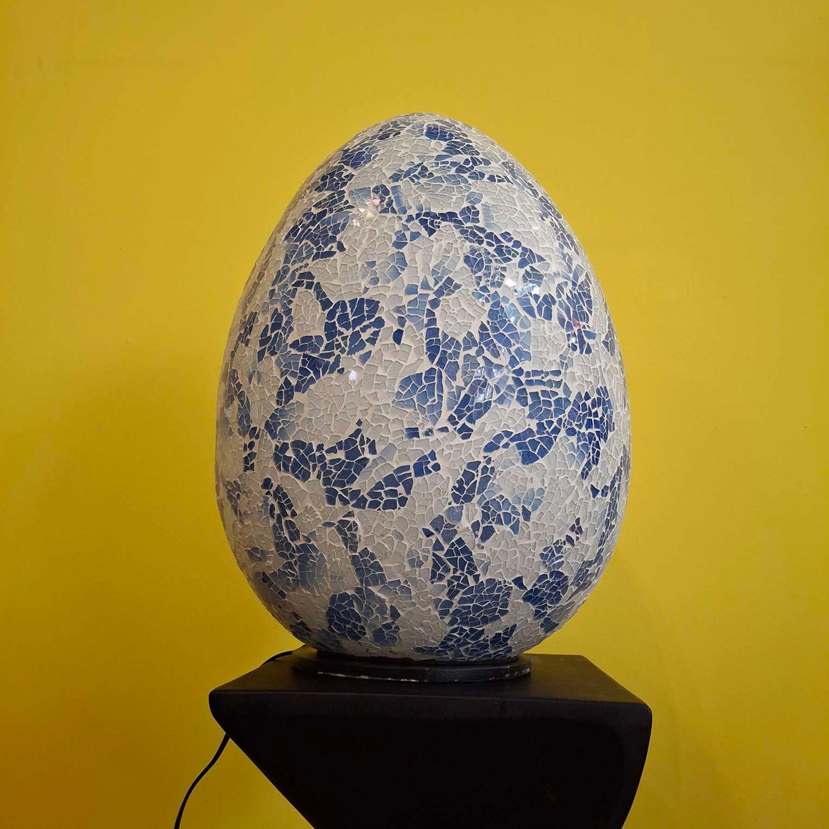 Lampada da tavolo abatjour in vetro bianca e blu