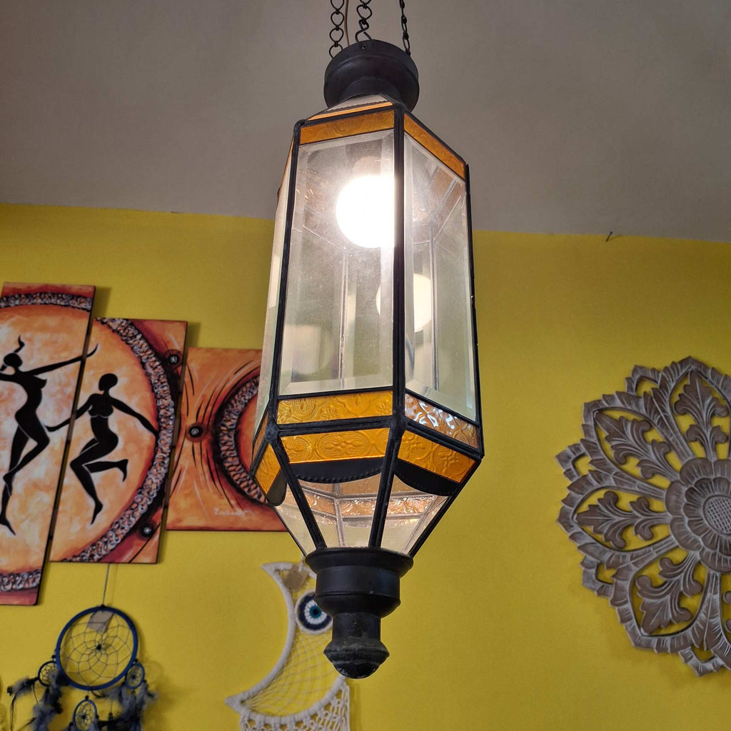 Lampadario Etnico in Ferro e Vetro Lanterna Lume