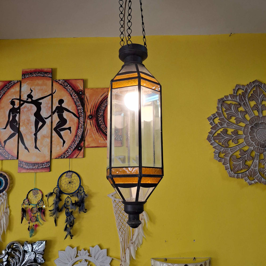 Lampadario Etnico in Ferro e Vetro Lanterna Lume