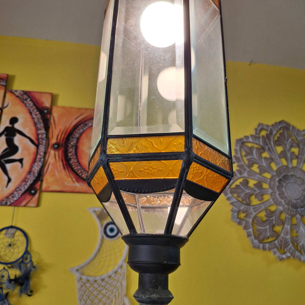 Lampadario Etnico in Ferro e Vetro Lanterna Lume