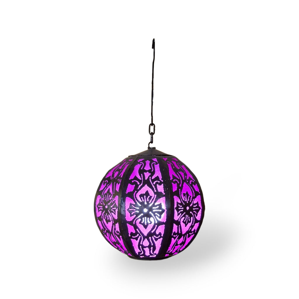 Lampadario etnico ferro battuto e tessuto viola