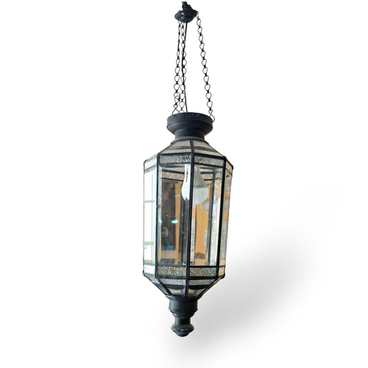 Lampadario etnico in ferro e vetro lanterna vintage