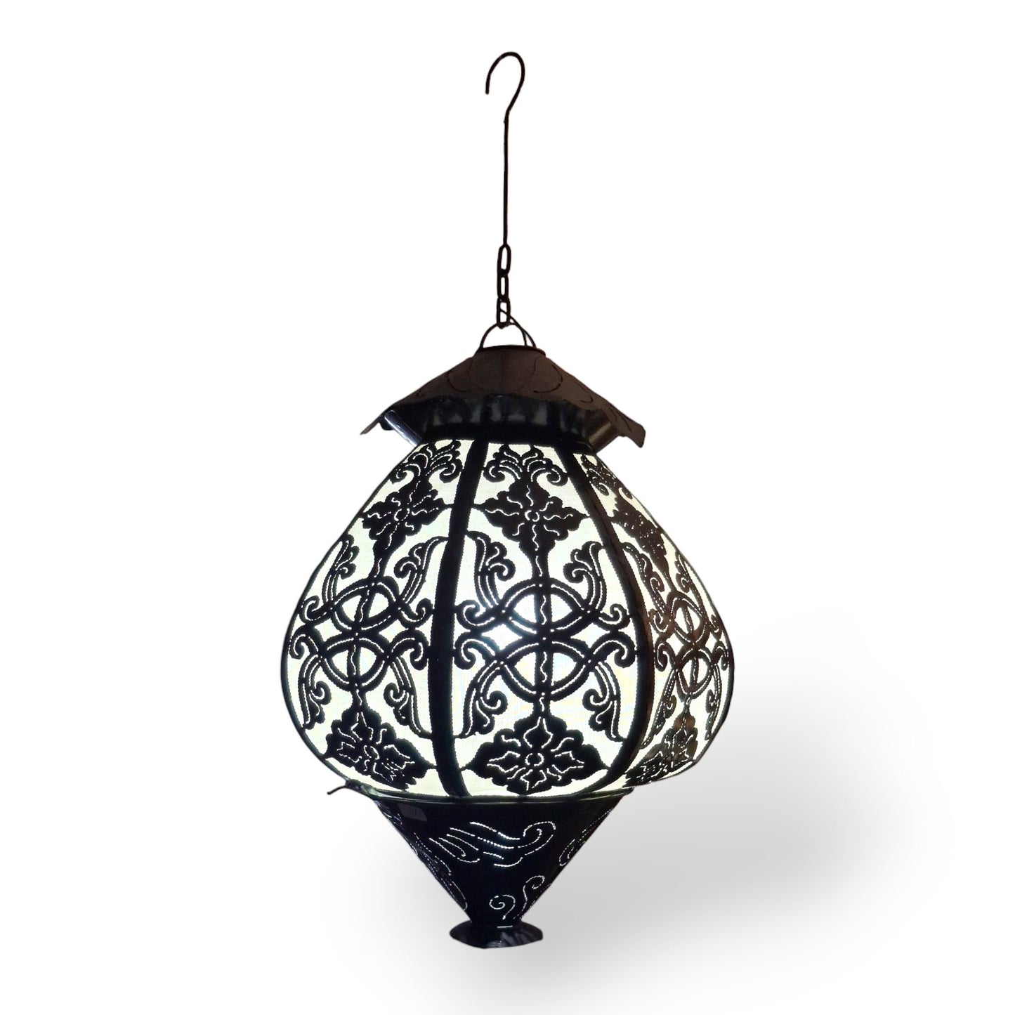 Lampadario etnico in tessuto e ferro ricamato