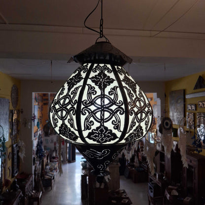 Lampadario etnico in tessuto e ferro ricamato