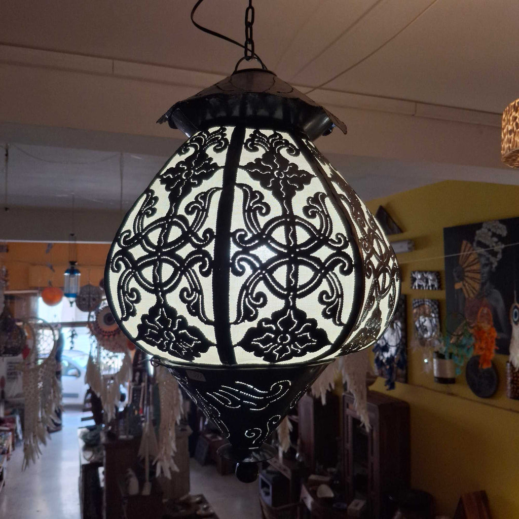 Lampadario etnico orientale in tessuto e ferro