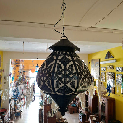 Lampadario etnico in tessuto e ferro ricamato