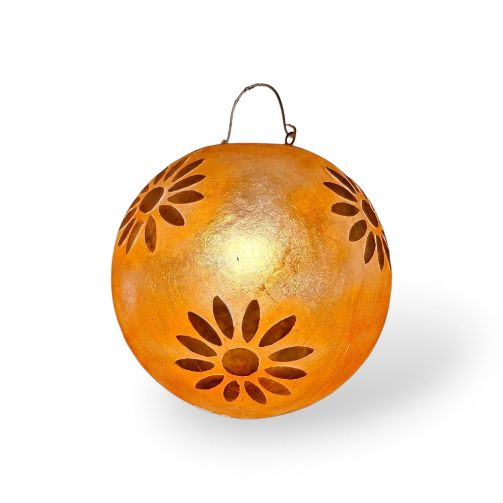 Lampadario etnico rotondo arancione in resina e madre perla - ETNICBAY