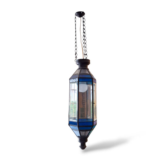 Lanterna etnica in vetro e ferro lampadario vintage