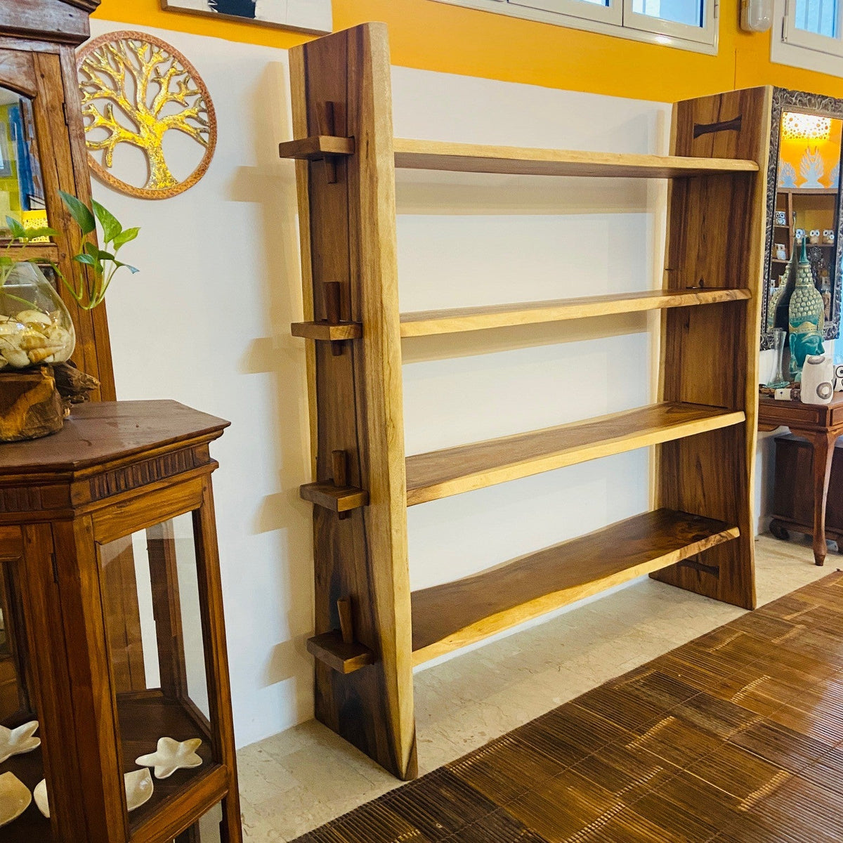 Libreria etnica legno massello parete attrezzata - ETNICBAY