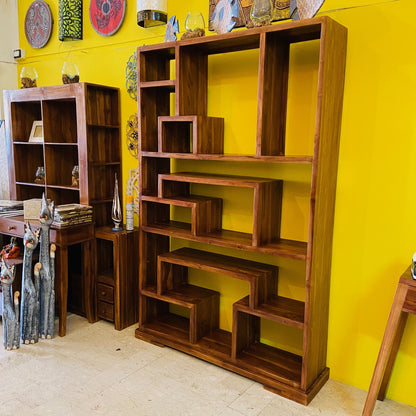 Libreria minimal teak massello ripiani irregolari