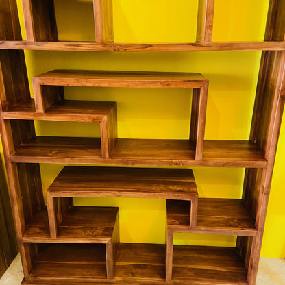 Libreria minimal teak massello ripiani irregolari