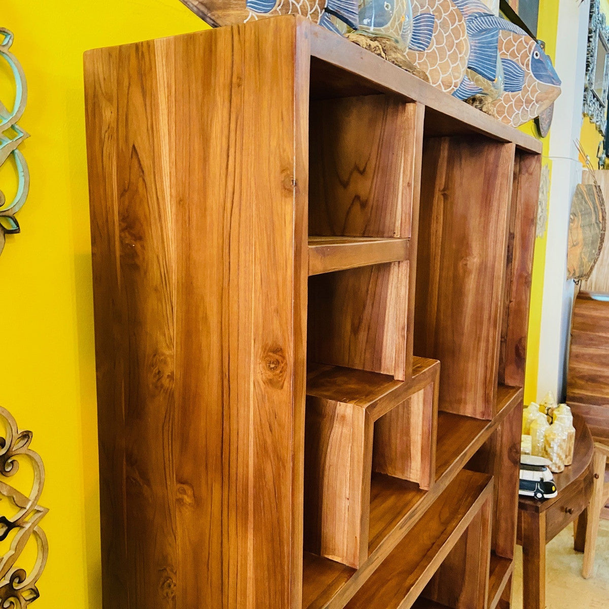 Libreria etnica in legno teak espositore bacheca - ETNICBAY