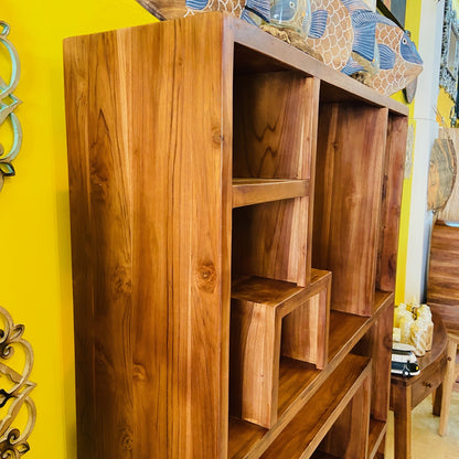 Libreria minimal teak massello ripiani irregolari