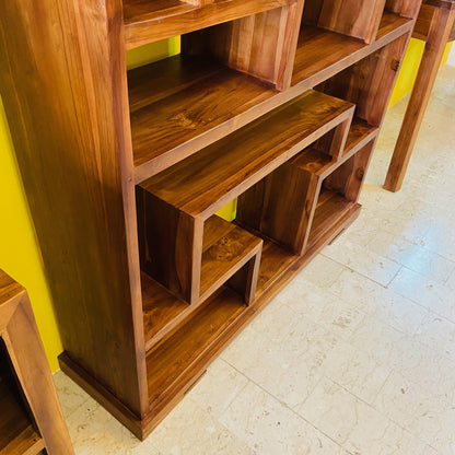 Libreria minimal teak massello ripiani irregolari