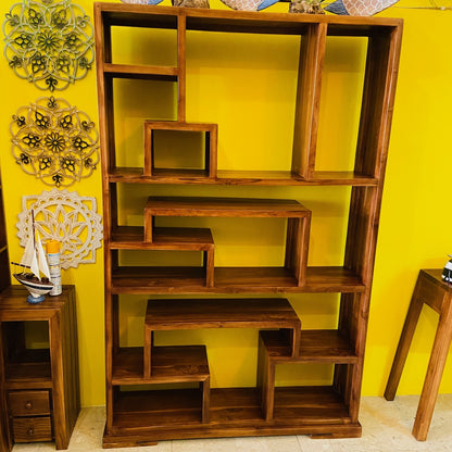 Libreria minimal teak massello ripiani irregolari