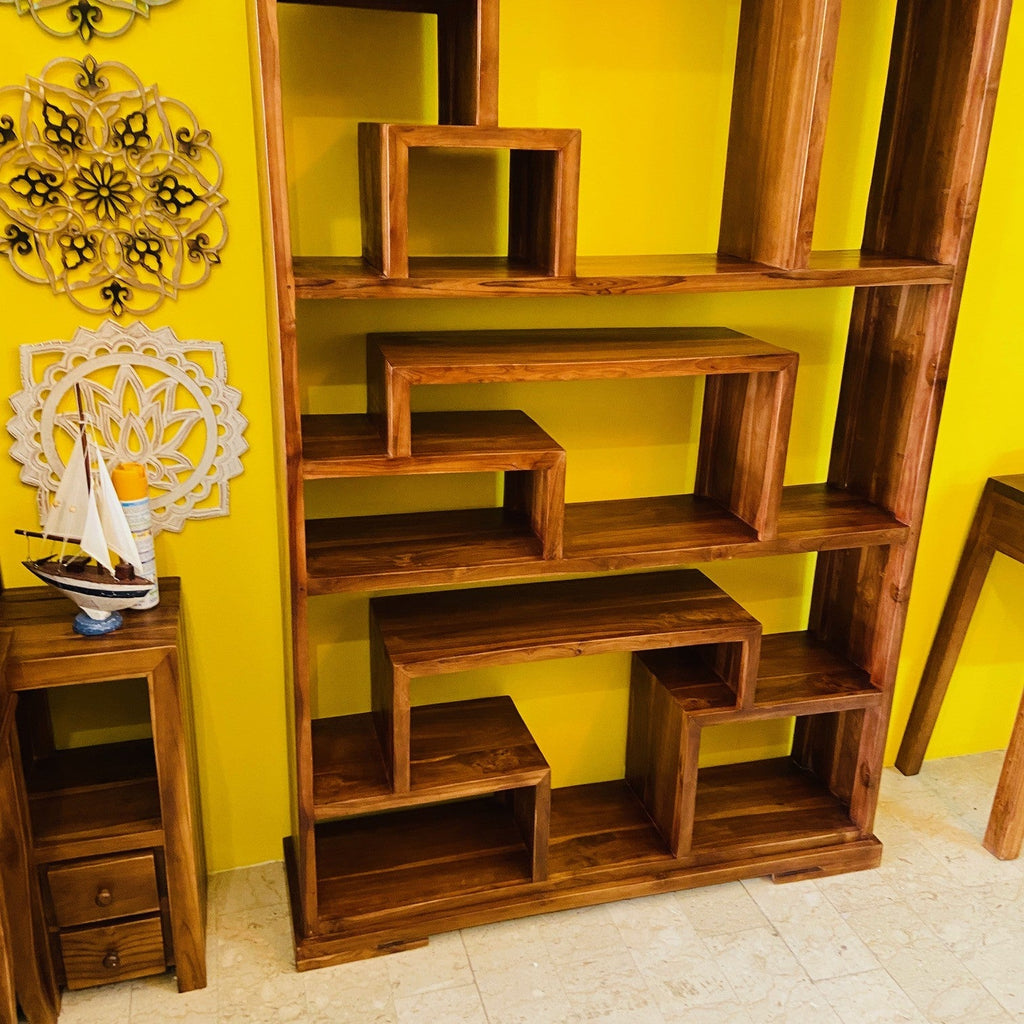 Libreria etnica in legno teak espositore bacheca - ETNICBAY