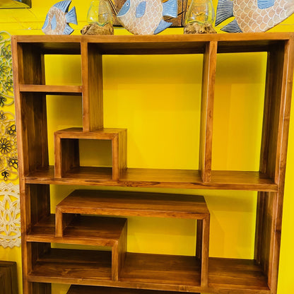 Libreria minimal teak massello ripiani irregolari