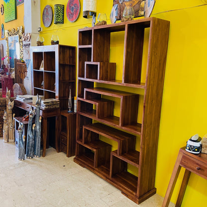 Libreria minimal teak massello ripiani irregolari