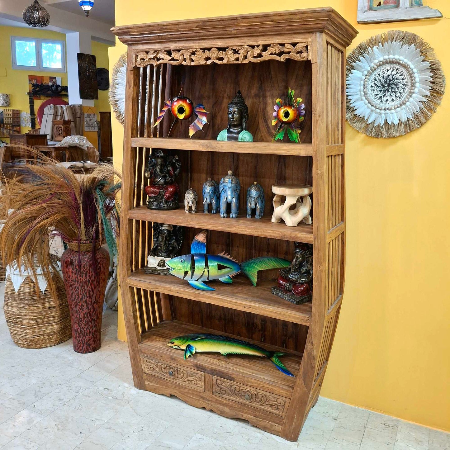 Libreria etnica in legno teak mobile espositore