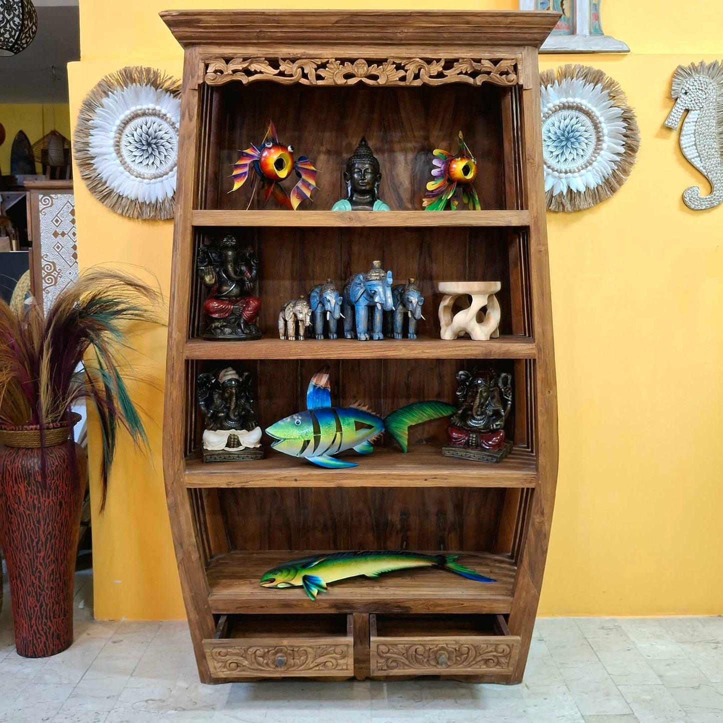 Libreria etnica in legno teak mobile espositore