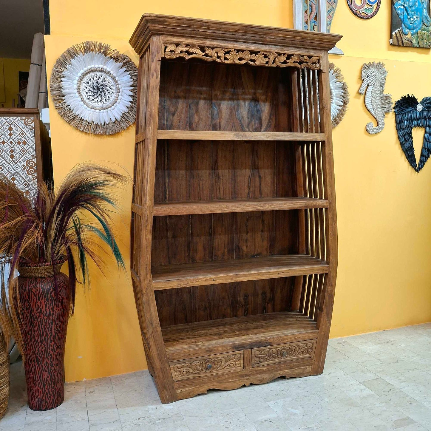 Libreria etnica in legno teak mobile espositore