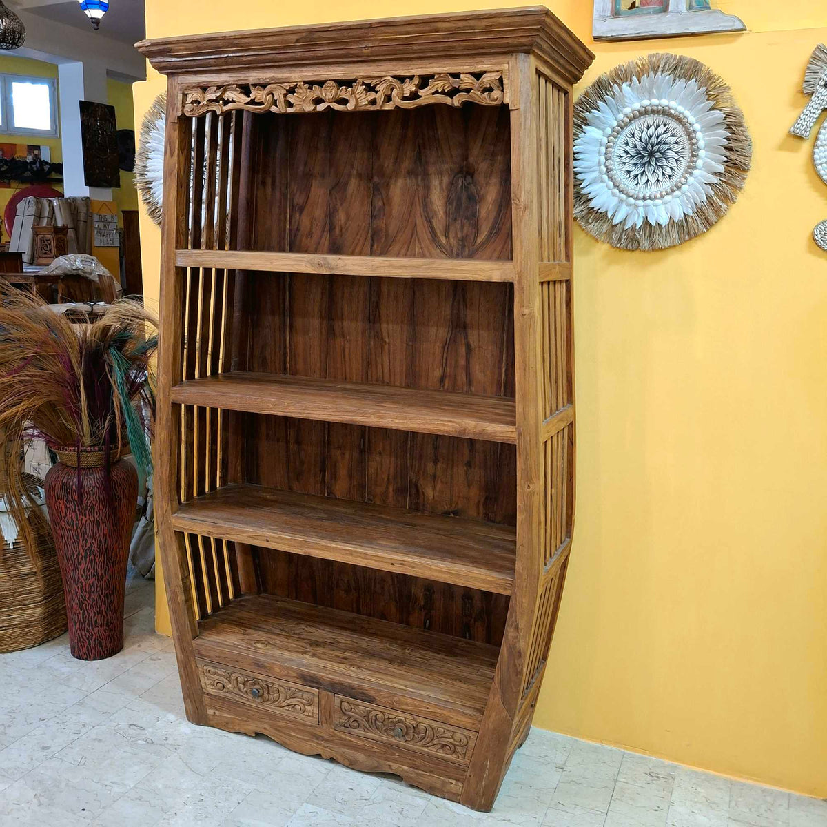 Libreria etnica in legno teak mobile espositore