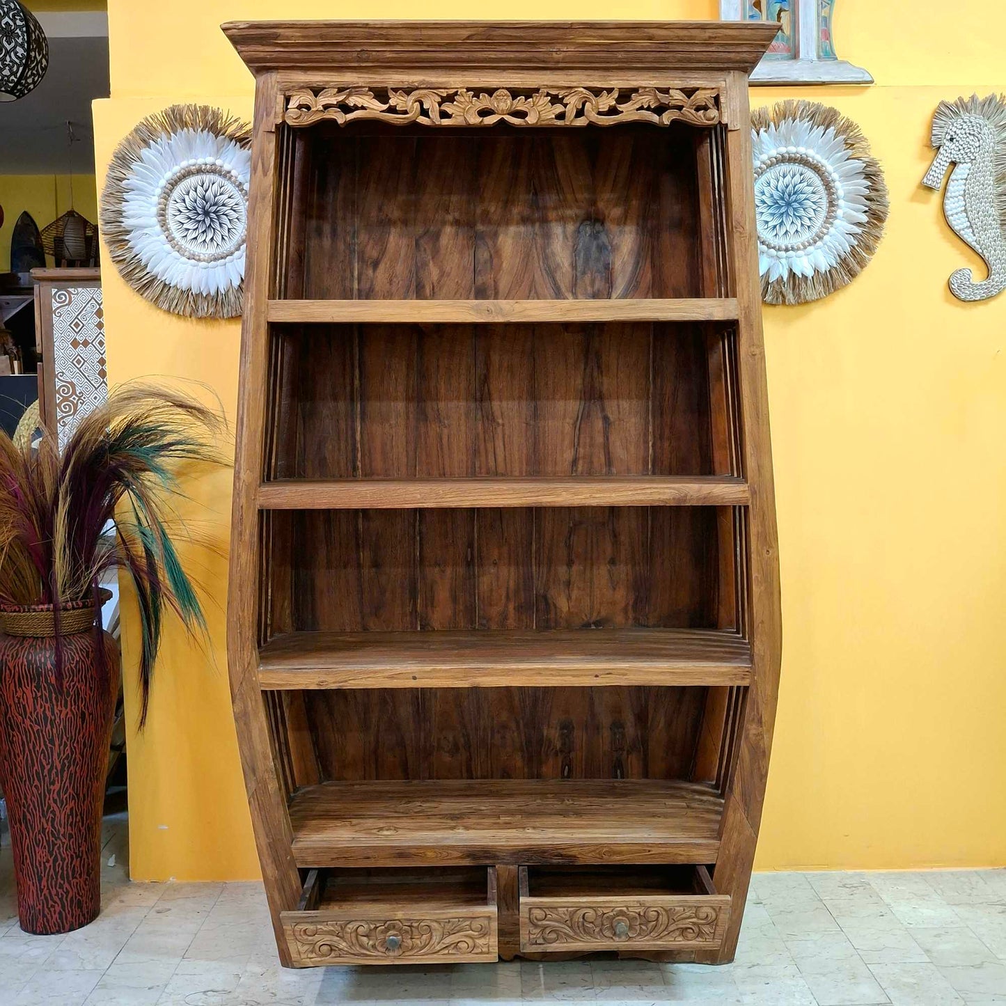Libreria etnica in legno teak mobile espositore