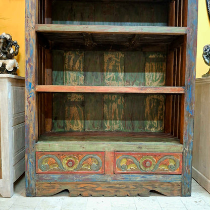 Libreria etnica intagliata mobile espositore con scaffali