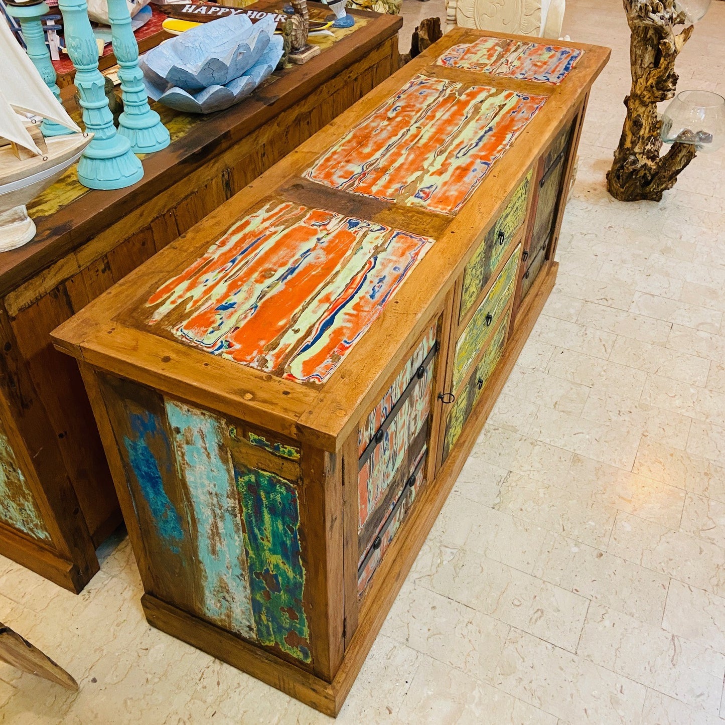 Buffet Etnico Legno Teak Madia Porta Tv Credenza