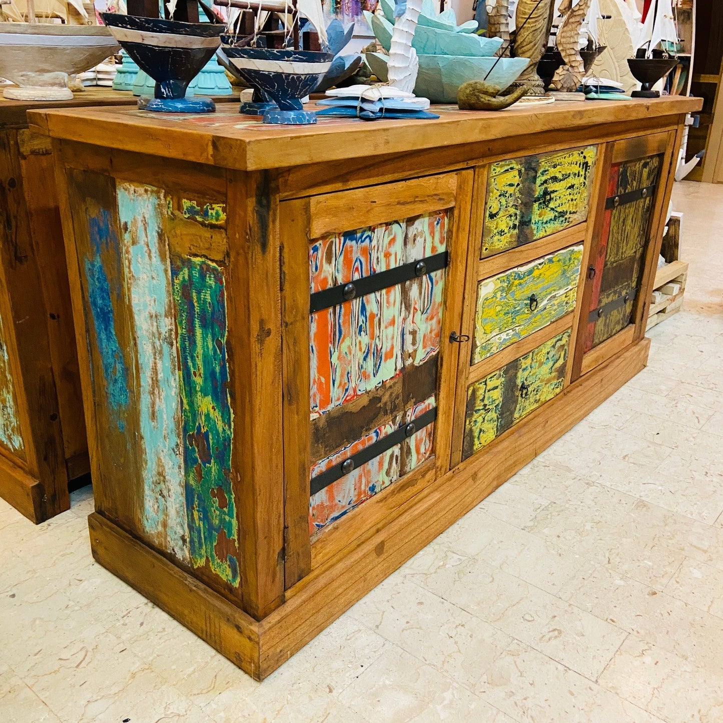 Buffet Etnico Legno Teak Madia Porta Tv Credenza