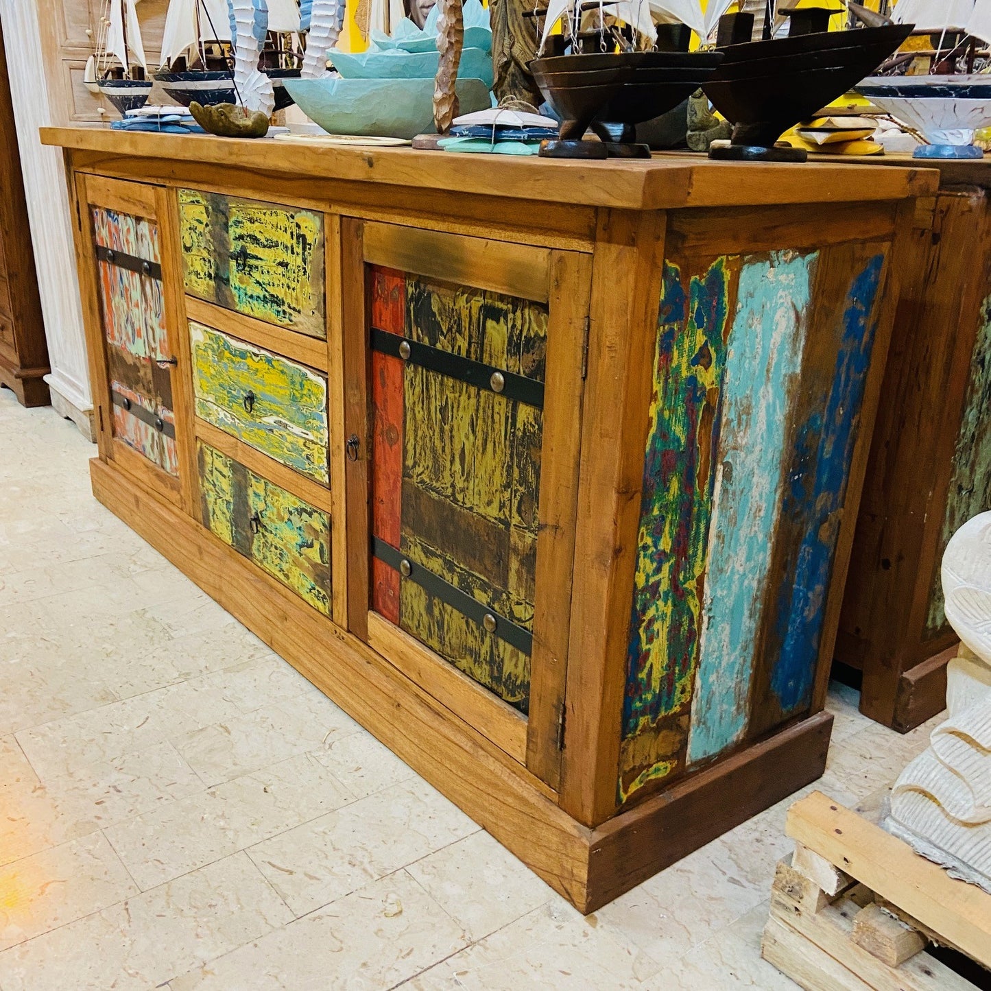 Buffet Etnico Legno Teak Madia Porta Tv Credenza