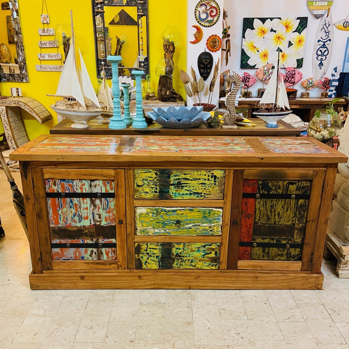 Buffet Etnico Legno Teak Madia Porta Tv Credenza