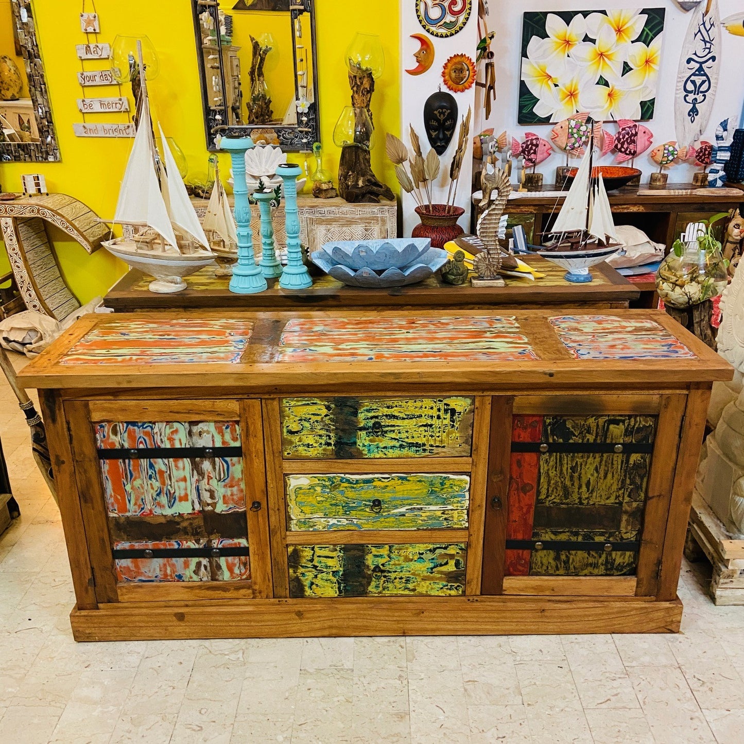 Buffet Etnico Legno Teak Madia Porta Tv Credenza