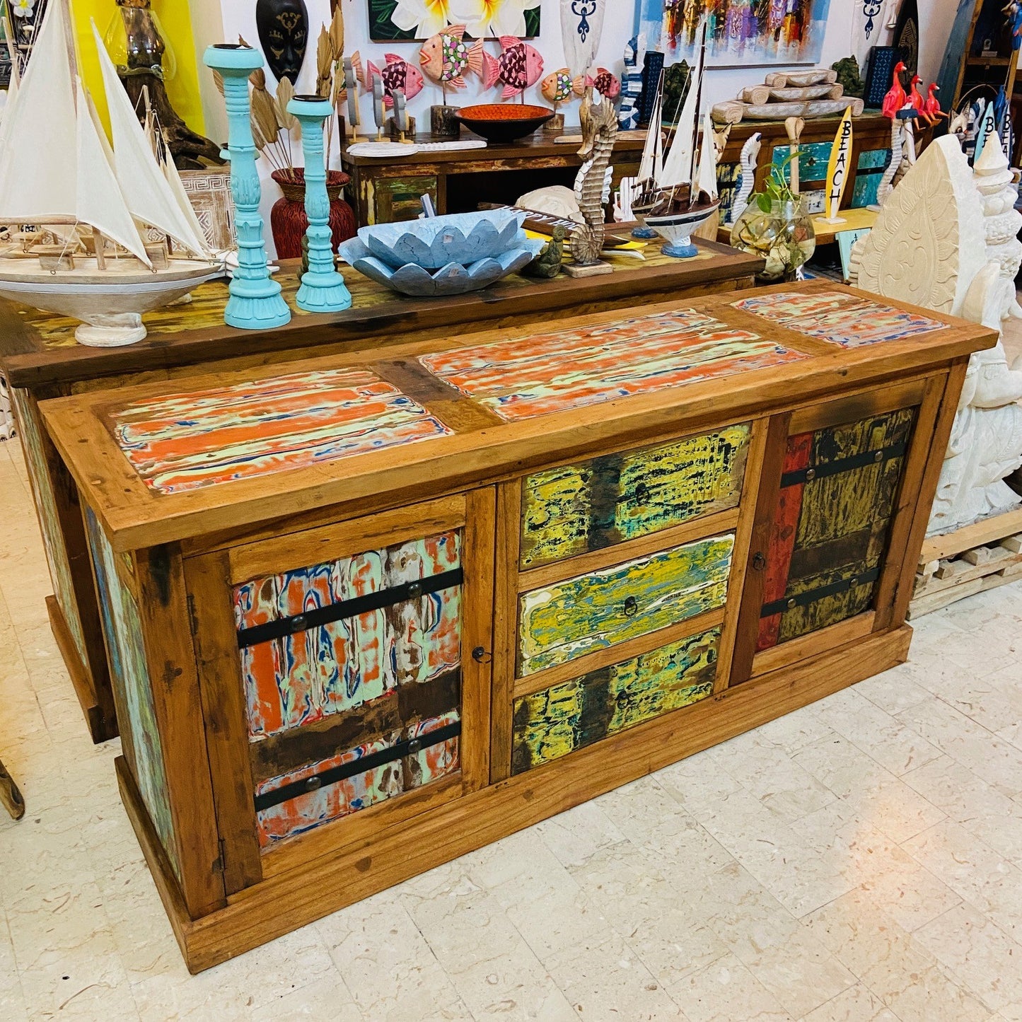 Buffet Etnico Legno Teak Madia Porta Tv Credenza